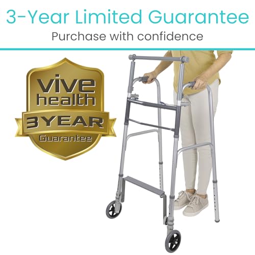 Vive Sit to Stand Walker - Rolling Stand Assist Walker for Seniors & Adults - Lightweight, Folding, Front 5" Wheels - Standing Roller for Elderly, Handicap - Collapsible for Transports