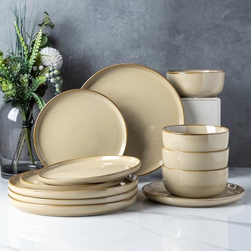 Ceramic Dinnerware Sets for 6, 18 Pieces Stoneware Plates and Bowls Sets, Chip and Scratch Resistant Dishes, Dishwasher & Microwave Safe, Space Blue
