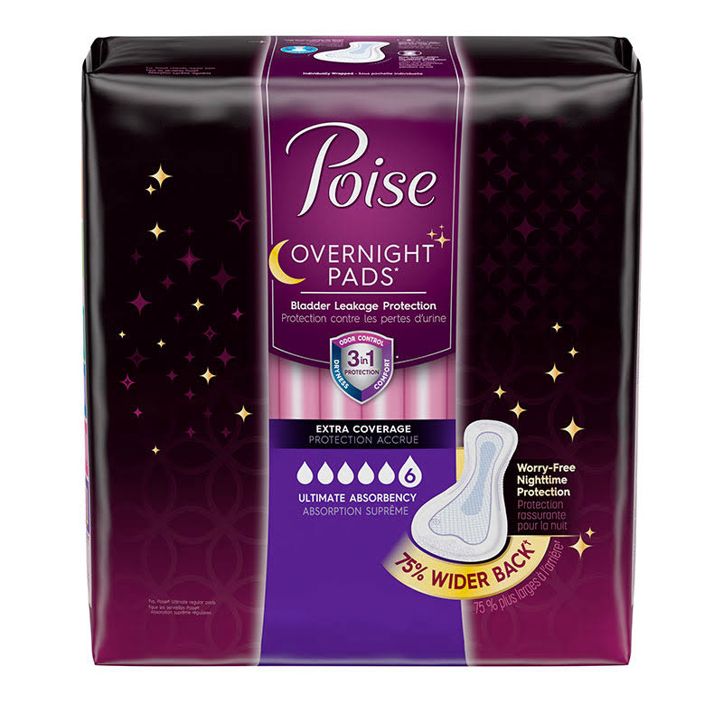 Poise Overnight Incontinence Pads, Ultimate Absorbency, Extra Coverage, Case