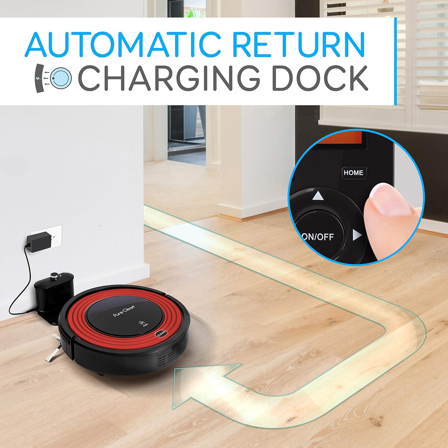 Robot Vacuum Cleaner and Dock - 1500pa Suction w/ Scheduling Activation and Charging Dock - Robotic Auto Home Cleaning for Carpet Hardwood Floor Pet Hair & Allergies Friendly - Pure Clean PUCRC95