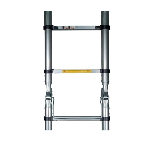 Mytee Products 16.5' Telescoping Ladder A Frame - Aluminum Extention Ladder w/Balance Bar, Carry Handle & Tool Tray - Folding Collapsible Ladder for Extend & Climb RV or for Household & Outdoor Work