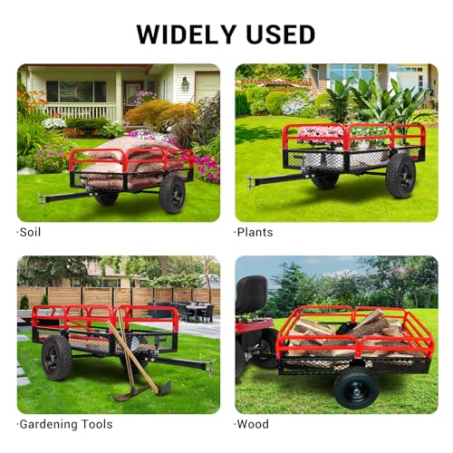 Heavy Duty Steel Dump Cart & Utility Trailer 1600LB Capacity ATV/Lawn Tractor Hauler with Dual Dumping Modes (Manual/Foot Pedal), All-Terrain Tires & Dual Bearings for Garden, Farm, Firewood