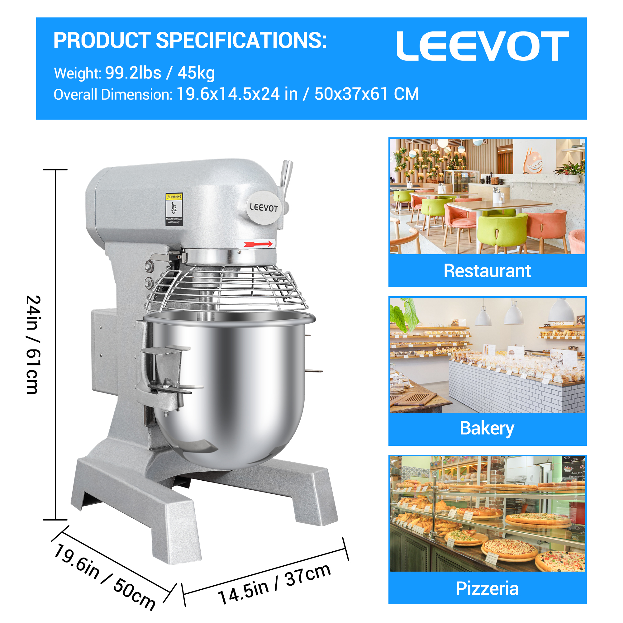LEEVOT Commercial Stand Mixer 3-Speed Dough Mixer Commercial Food Mixer 10qt 500W