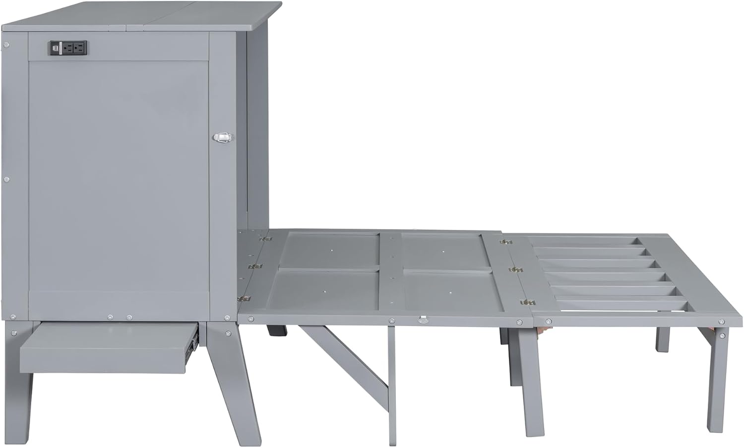 Murphy Bed,Full Size Murphy Wall Bed with Cabinet/USB Port,Removable Shelves,Space-Saving Folding Murphy Bed, Mobile Murphy Chest Bed for Multipurpose Guest Room or Home Office,Gray