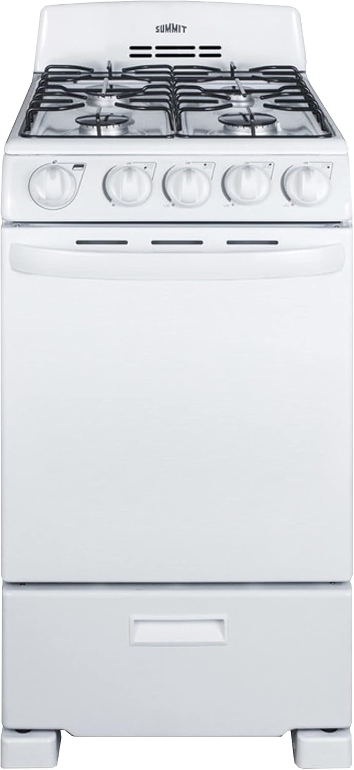 Summit RG200WS 20"" Freestanding Gas Range with 4 Burners 2.3 cu. ft. Oven Capacity Broiler Compartment ADA Compliant in White