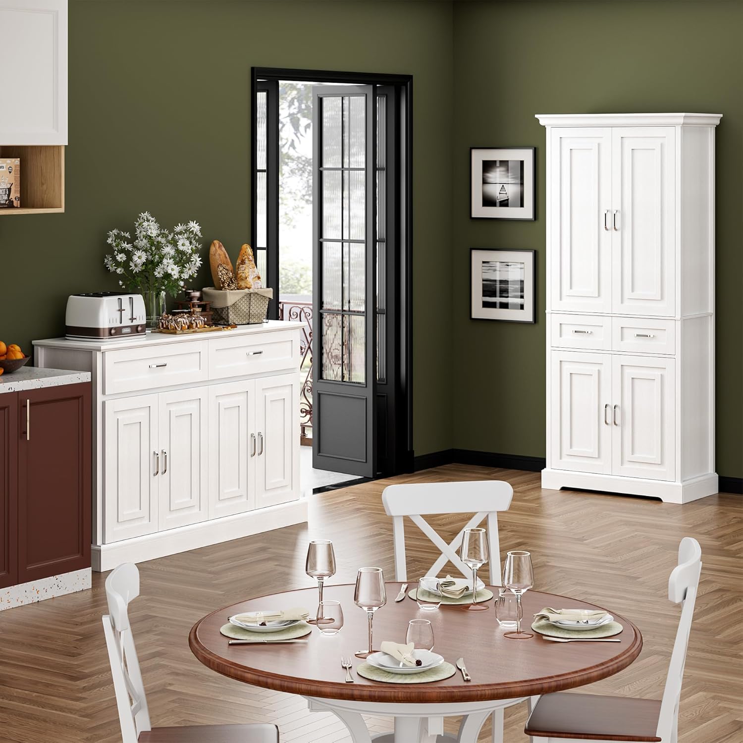Sideboard Buffet Cabinet with Storage, 55.1" Large Kitchen Storage Cabinet with 2 Drawers and 4 Doors, Farmhouse Coffee Bar Display Cabinet for Kitchen Dining Room