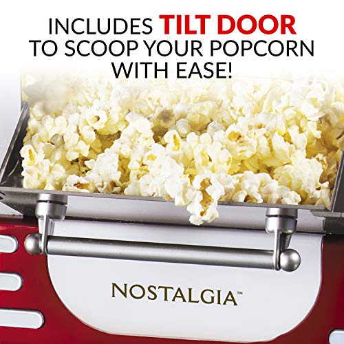 Nostalgia Popcorn Maker, 2.5 Oz Kettle Makes 10 Cups, Retro Classic Popcorn Machine with Interior Light, Measuring Spoons and Scoop, White and Red
