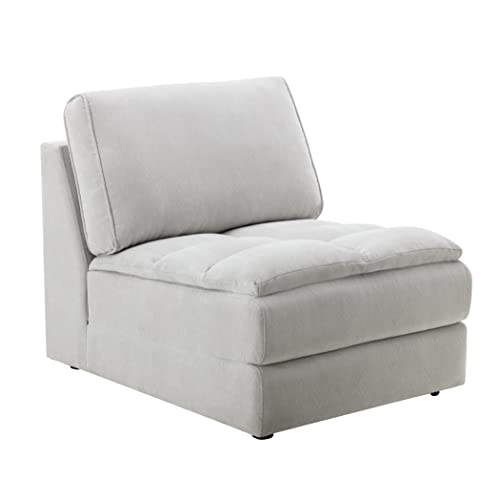 Roundhill Furniture Breton Modular Sectional Sofa Couch for Living Room, L Shape+Ottoman, 7-Piece, Oyster Grey