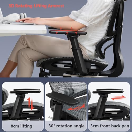 Ergonomic Office Chair with Footrest Mesh Swivel Chair High Back Mesh Executive Chair with Lumbar Support 3D Armrest & Adjustable Headrest Computer Desk Chair for Conference Reception