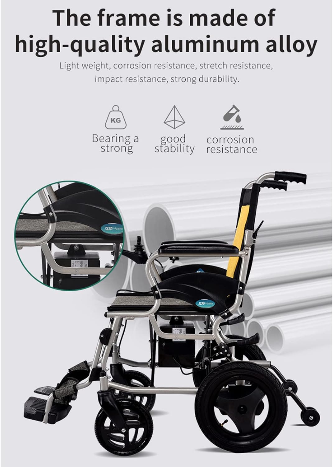 Lightweight Electric Wheelchair, Folding Portable Travel Transport Scooter, Designed for Comfortable Safe Travel, Front and Rear Dual Control
