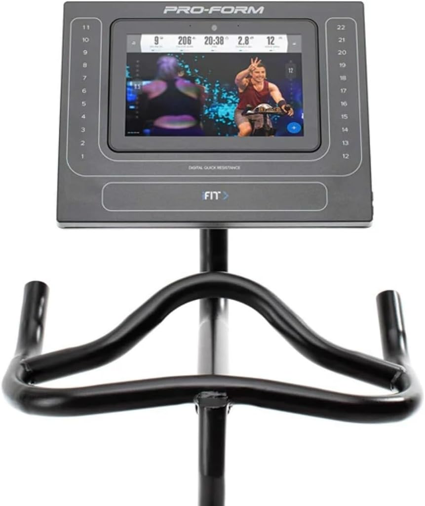 Proform Studio Spin bike Pro Exercise Bike with 10” HD Smart Touchscreen and 22 digital resistance levels and Two 3 lb dumbbells for home workout on indoor stationary bike, 30 Day iFIT Membership -