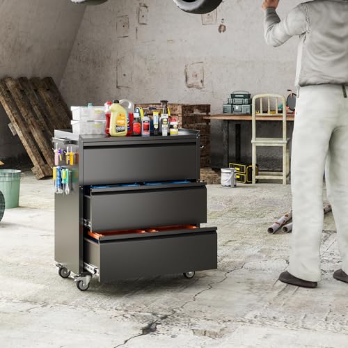 73" H Metal Storage Cabinet with Wheels, Garage Storage Cabinet with 4 Adjustable Shelves and Lockable Doors for Garage Home Office Utility Room,Required Assembly,Black
