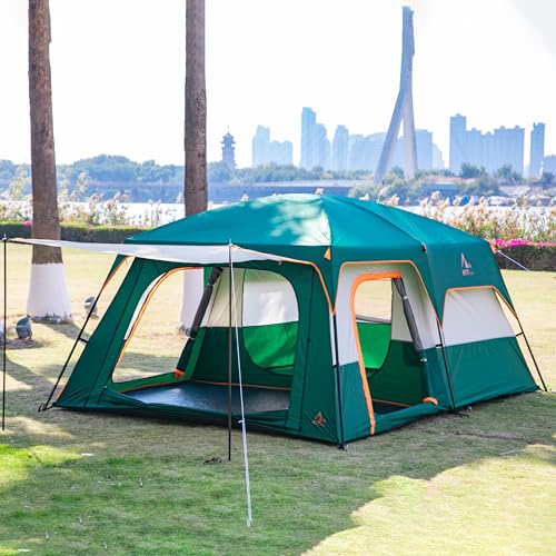 KTT Extra Large Tent 10-12-14 Person(Style-B),Family Cabin Tents,2 Rooms,3 Doors and 3 Windows with Mesh,Straight Wall,Waterproof,Double Layer,Big Tent for Outdoor,Picnic,Camping,Family Gathering