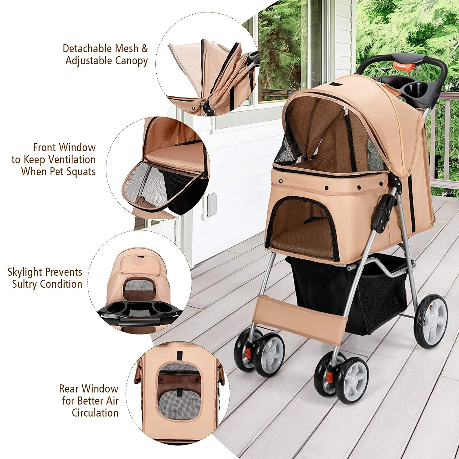 Folding Dog Stroller, Pet Stroller for Small Medium Dogs Cats Puppy, 4 Lockable Wheels Cat Stroller Travel Carrier Strolling Cart with Safety Belt, Removable Liner and Storage Basket (Navy)