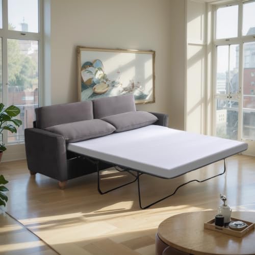 MUZZ Pull Out Sofa Bed, Queen Size Sofa Bed with Foam Mattress, Velvet Pull Out Sleeper Sofa, 2-in-1 Sofa with Pull Out Couch Bed for Living Room, Apartment, Office (Queen, Beige)