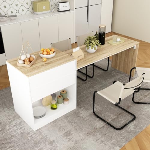 ECACAD 80.7" Kitchen Island with Storage, Wood Kitchen Prep Table White Stationery Storage Cabinet with 3 Drawers, Open Shelves & 2 Cabinets for Dining Room