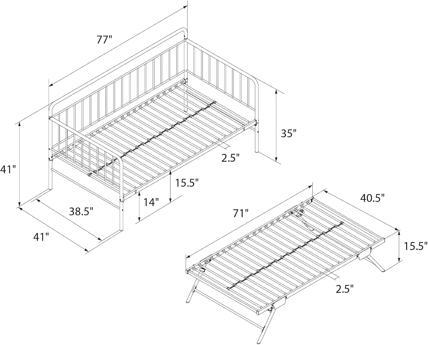 DHP Oddny Metal Daybed with Pop Up Trundle Bed, Twin, Black