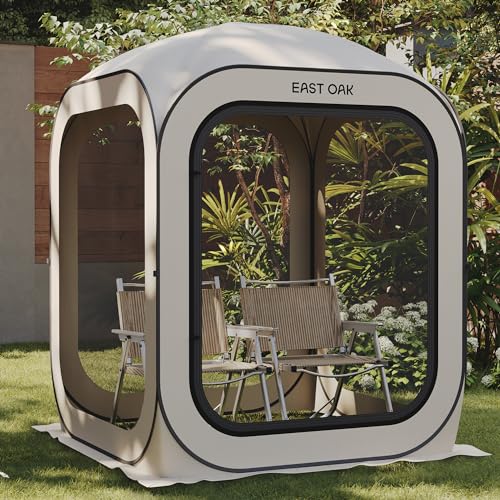 EAST OAK Screen House Tent Pop-Up, Portable Screen Room Canopy Instant Screen Tent 10 x 10 FT with Carry Bag for Patio, Backyard, Deck & Outdoor Activities, Beige
