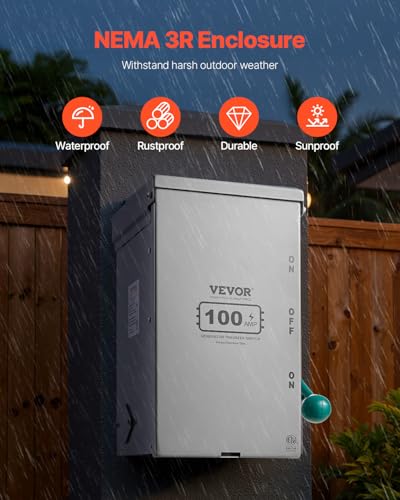 VEVOR 200A Generator Transfer Switch, 48000W Manual Transfer Switch, Heavy Duty Double-Throw Power 120/240V, Meeting NEMA 3R Standards, for Outdoor, Indoor, and Portable Generator ETL Certification