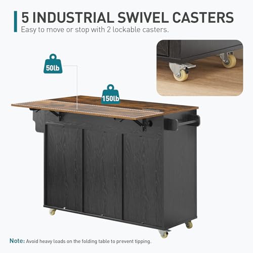 Kitchen Island with Storage, Kitchen Cart with Charging Station, Rolling Kitchen Island Table with Drop-Leaf, 3 Drawers, Barn Doors, Towel Rack and Spice Rack, White and Walnut