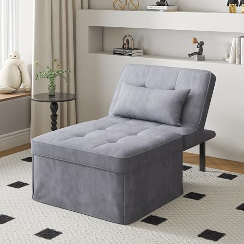 Sofa Bed 4 in 1 Multi-Function Folding Ottoman Breathable CouchBed with Adjustable Backrest Modern Convertible Lounge Chair for Living Room Apartment Office, Gray
