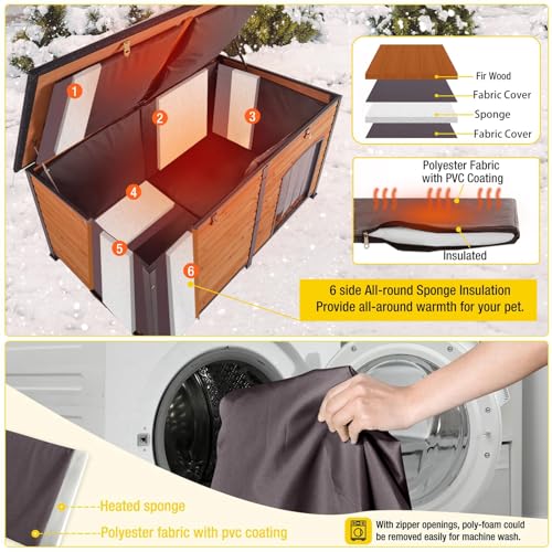 Aivituvin 59" Large Dog House 100% Insulated Dog Kennel with Liner for Winter,Waterpoof for Outdoor & Indoor Use.