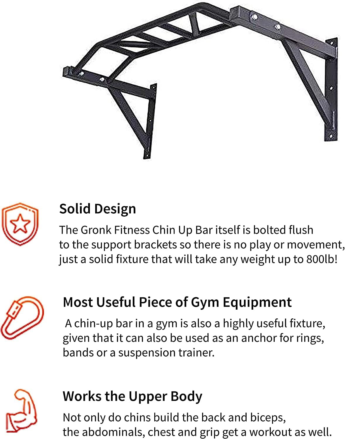 Gronk Fitness Wall Mounted Pull Up Bar | Chin Up Bar | Multi Grip Pull Up Station | Perfect for Commercial and Garage Gym