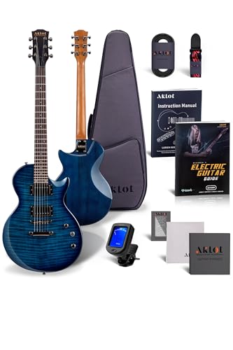 AKLOT Muti-Tone Electric Guitar with Coil-Split: Roasted Maple Neck, Flame Maple Graphic Top, Dual Humbuckers Pickups, Beginner Guitar Kit with Gig Bag, Lesson Book, Strap, Picks, Violet Venom