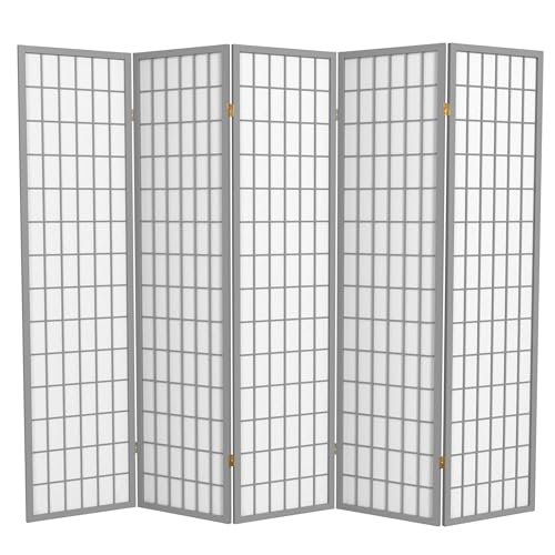 Red Lantern 6 ft. Tall Window Pane Shoji Screen-Natural-4 Panels Room Divider
