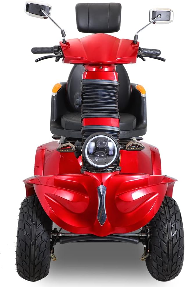 Heavy Duty Mobility Scooters for Seniors & Adults 500lbs Capacity - Electric Powered Wheelchair Device 1000W All Terrain Off Road Scooter Travel, USB Charger Port Remote Key (RED DJD), 1Count
