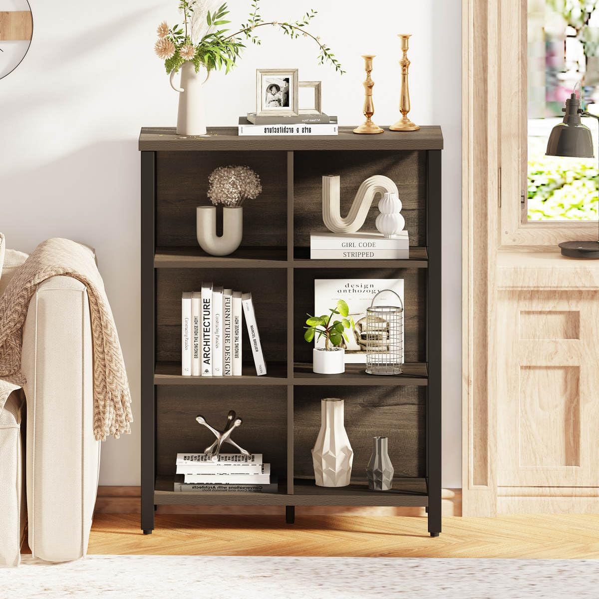 FATORRI Industrial Cube Bookcases and Bookshelves (Walnut Brown)