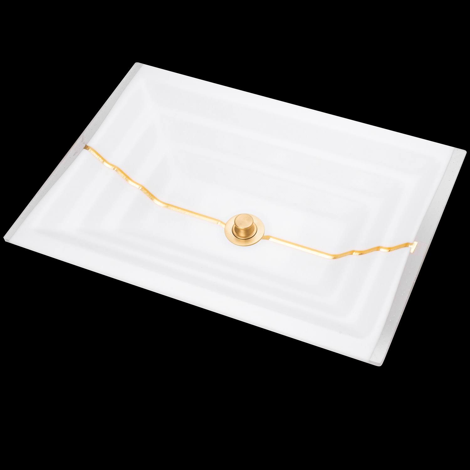 Linkasink AG01B-01COP Stripe Medium Rectangular Sink - White Glass with Copper Accent