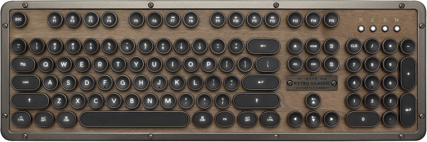 Azio Retro Classic Bluetooth 5.0 (Artisan) - Wireless/USB Wired Vintage Backlit Leather Mechanical Keyboard for PC/Mac (MK-RETRO-L-03B-US)
