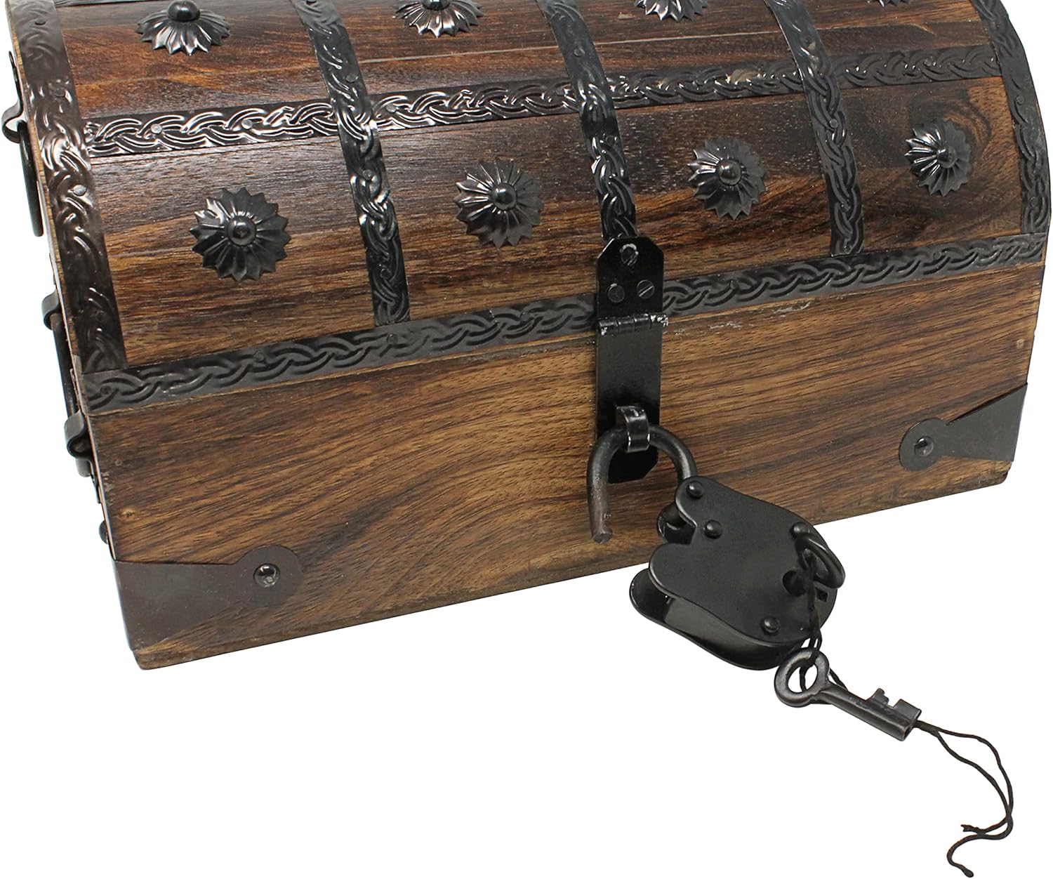 Nautical Cove Pirate Treasure Chest with Iron Lock and Skeleton Key - Storage and Decorative Box (X-Large 16 x 11 x 10.5)