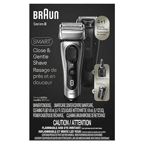 Braun Series 8 8577cc Electric Razor for Men, 4+1 Shaving Elements & Precision Long Hair Trimmer, 5in1 SmartCare Center, Close & Gentle Even on Dense Beards, PowerCase for Mobile Charging, Wet & Dry