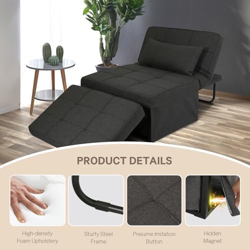 RUNFAYBIU Sleeper Chair Sofa Bed 4-in-1 Convertible Futon Chair Multi- Couch Folding Ottoman with Adjustable Backrest for Living Room Apartment Office  29\u201D Width（Beige）