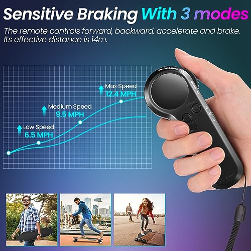 Caroma Electric Skateboards with Remote, 350W Powerful Brushless Motor, 12.4MPH Top Speed, 13 Miles Max Range, Various Speeds Adjustable, Electric Longboard for Adults & Teens, Suitable for Beginners