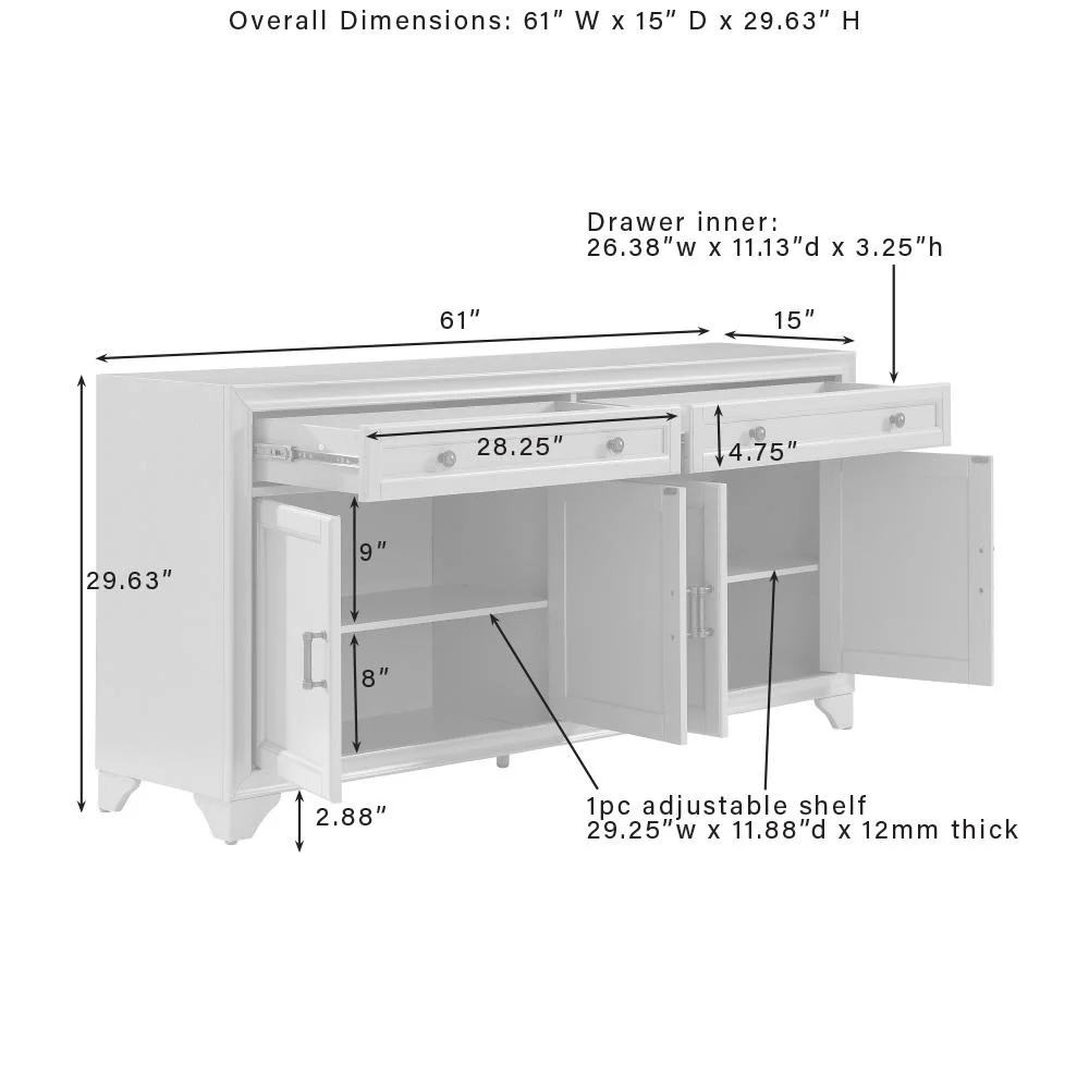 Crosley Furniture Tara 3PC Entertainment Center/Sideboard and Bookcases in White