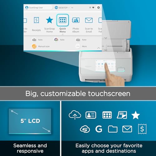 ScanSnap iX2500 Wireless or USB High-Speed Cloud Enabled Document, Photo & Receipt Scanner with Large Touchscreen and 100 Page Auto Document Feeder for Mac or PC, White