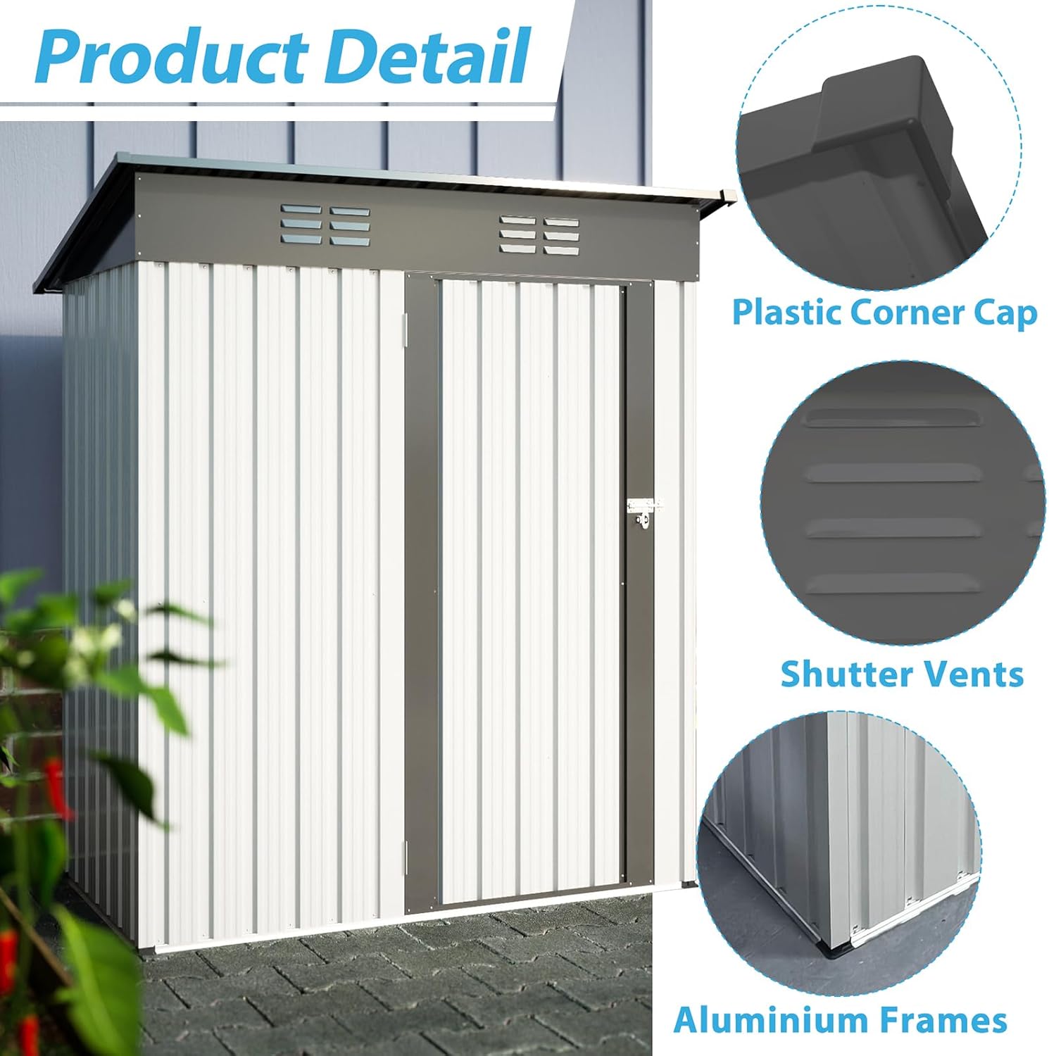 5 X 3 Ft Outdoor Storage Shed, Galvanized Metal Garden Shed with Lockable Doors, Tool Storage Shed for Patio Lawn Backyard Trash Cans