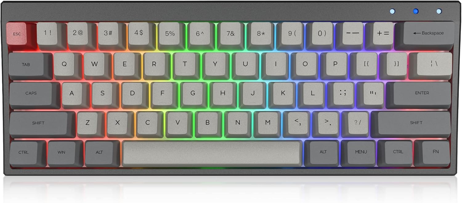 Ractous RTK61BP Bluetooth 5.0/3.0 60% Mechanical Gaming Keyboard Hot Swappable RGB Backlit Dye-Sublimation Keycap 61Key Wireless/Wired Keyboard Full Key Programmable-Black(Gateron Optical Red)