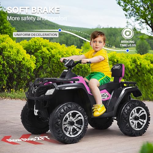 Joywhale 24V 2 Seater Kids Ride on ATV Car 4WD Quad Electric Vehicle Easy-Drag 4-Wheeler, with 4x75W Powerful Engine, Big Battery, Metal Suspension, Soft Braking, Music & Bright Headlights, BW-A20s