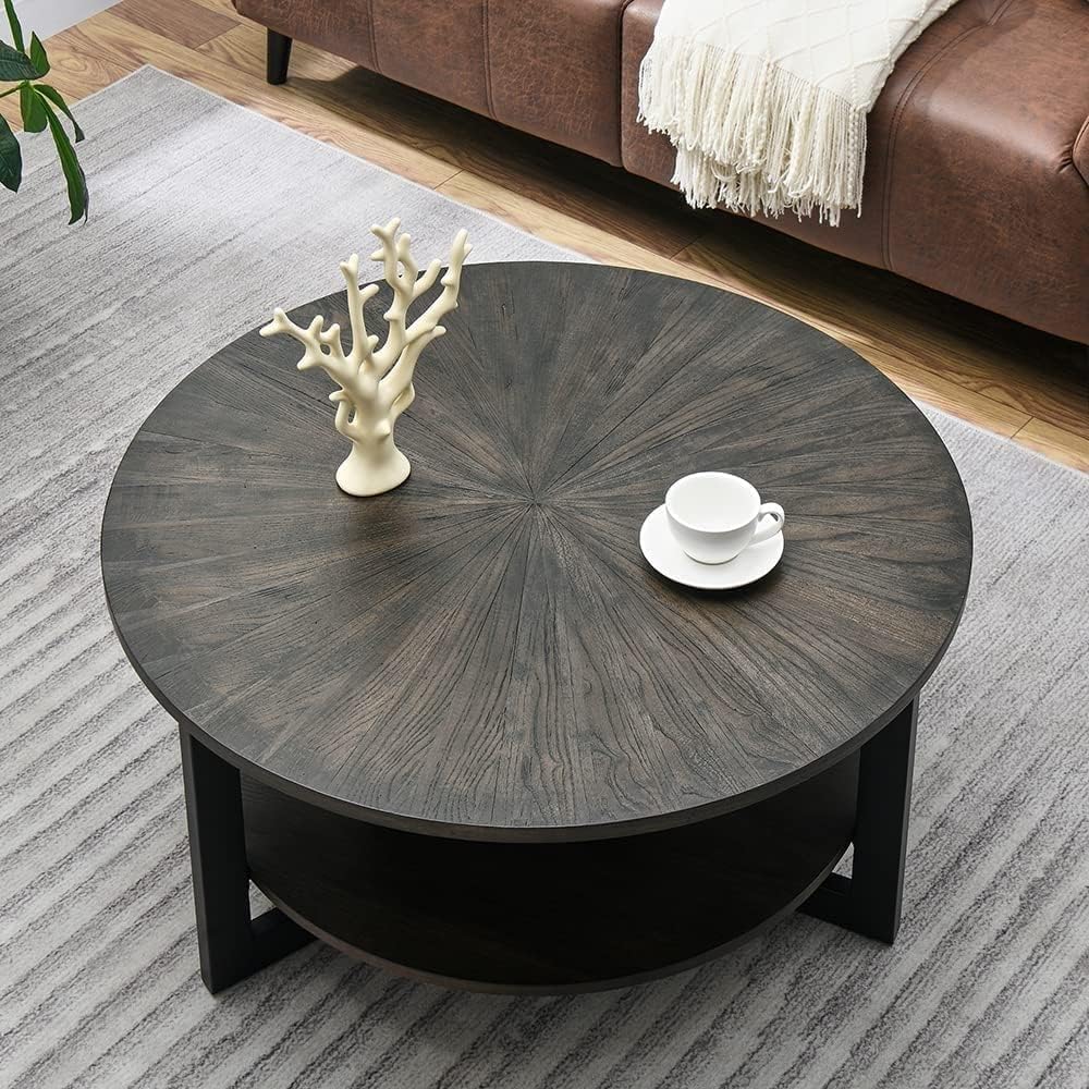 Overstock Round Coffee Table with Solid Wood Storage Circle Center Table Rustic Wood Coffee Table Wood N/A Rustic Wood Coffee Tables, End Tables