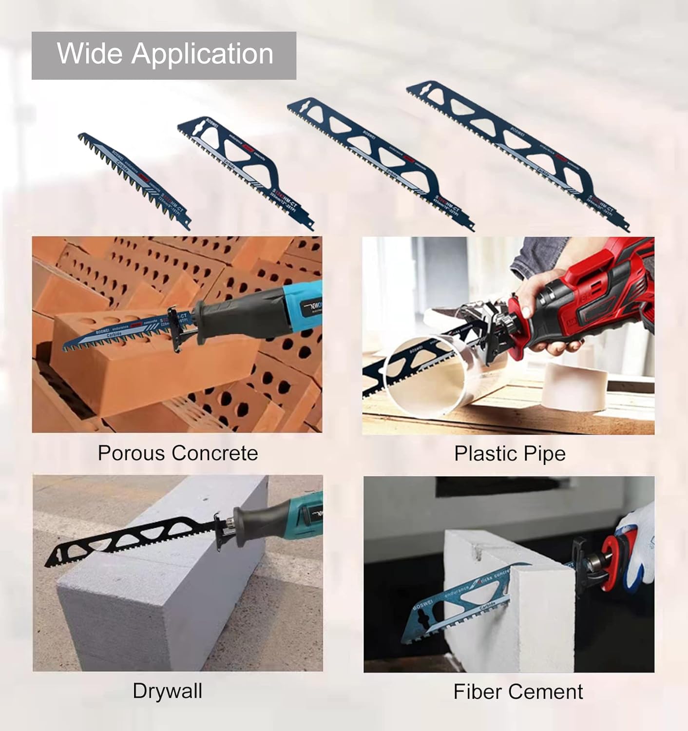 Reciprocating Saw Blades, for Cutting Aerated Concrete, Glass Fiber Reinforced Plastic, Epoxy Resin, Red Brick and Fiber Cement, Demolition Masonry Concrete Saw Blades 12-305mm