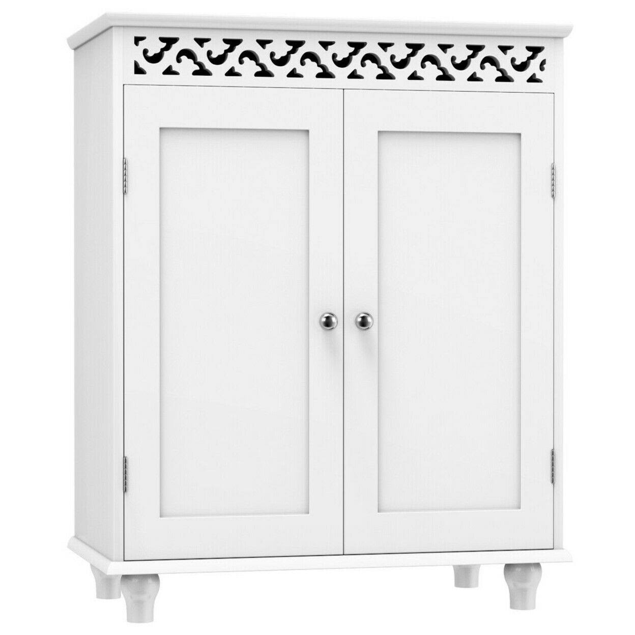 Goplus White Wooden 2 Door Bathroom Cabinet Storage Cupboard 2 Shelves