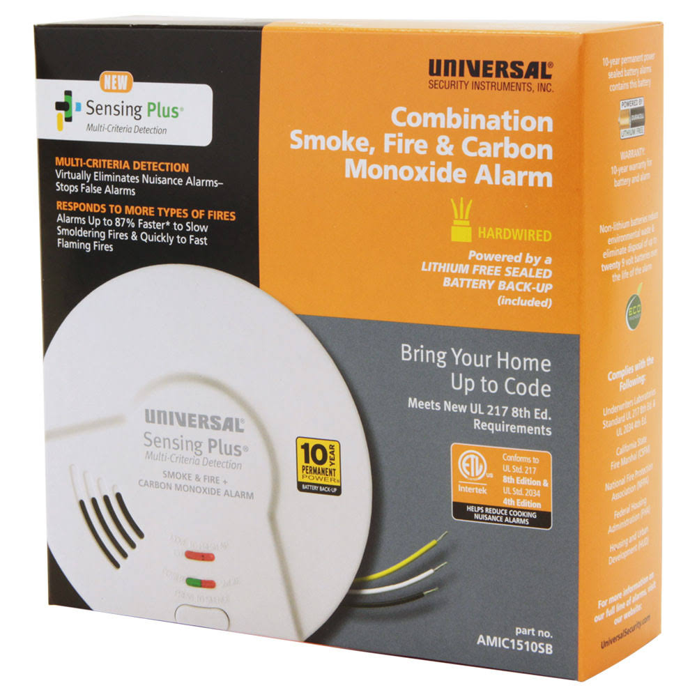 Universal Security Instruments AMIC1510SB Combination 3-in-1 Hardwired Smoke Fire u0026 Co Alarm Detector