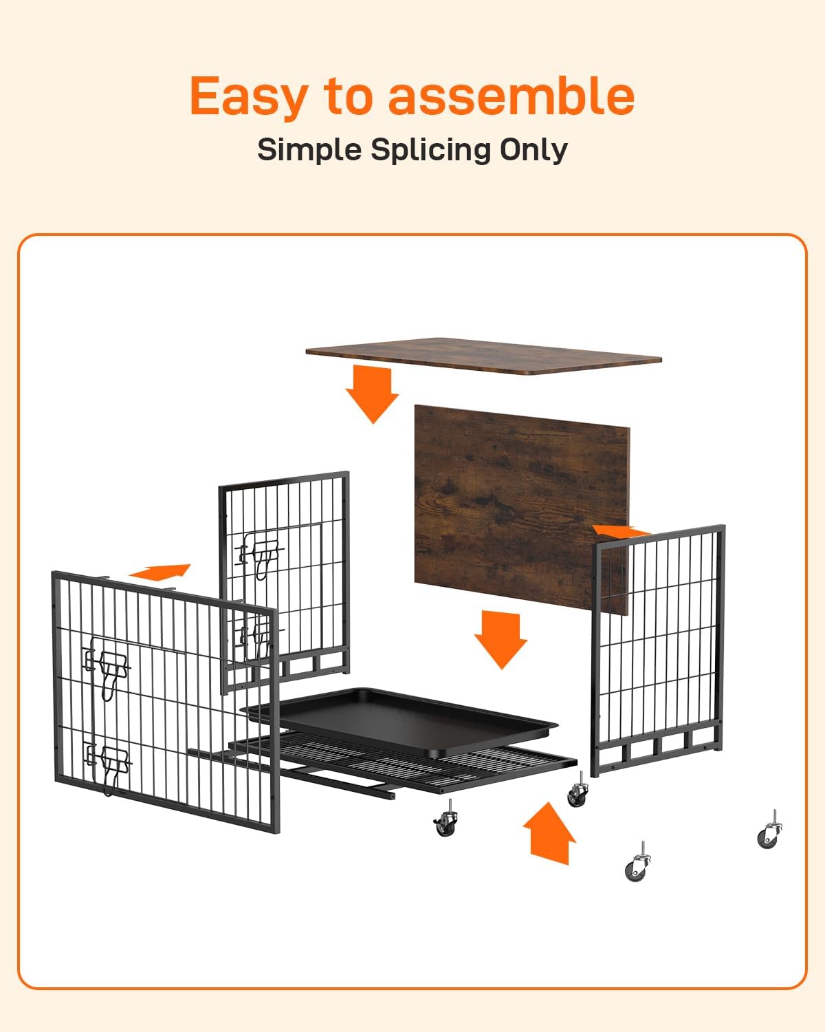 Dog Crate Furniture, 2024 New Furniture Style Dog Crate with Removable Tray and Wheels, Heavy-Duty Double-Doors Dog Cage End Table, 32.5" Wooden Dog Kennel, Indoor Dog House for Large Dogs, Brown