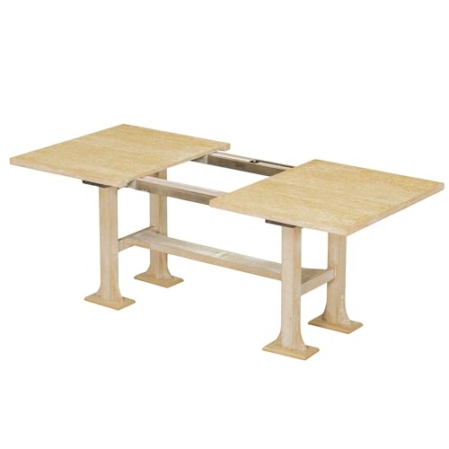 Farmhouse 6-Piece Extendable Dining Table Set, Trestle Kitchen Table Set with Removable Leaf and Upholstered Chair and Bench, Designed for A Large Family (Dark Brown/B)