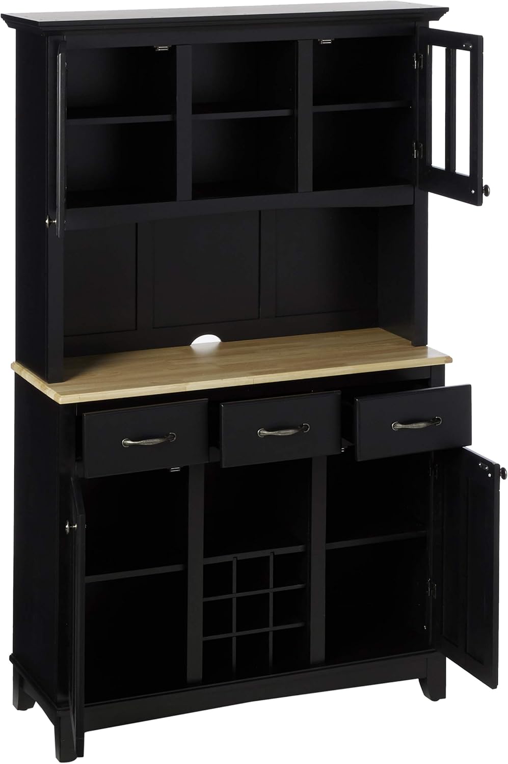 Homestyles Black Natural Wood Top Buffet Server and Hutch