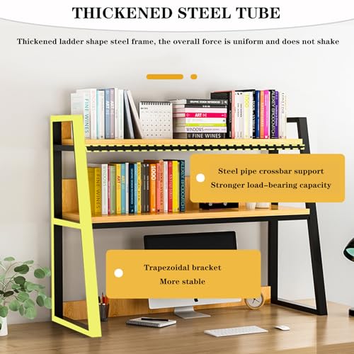 Computer Desktop Bookcase 2-Tier Multipurpose Metal and Wood Desk Hutch Bookshelf for Computer with Partitions Shelf Display Rack Desk Organizer for Office Home Dormitory,Black b,75×32×90CM